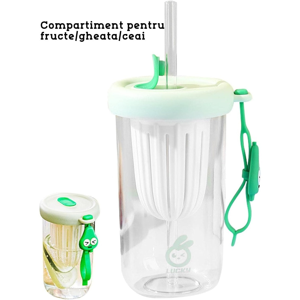 Pahar din silicon, cu capac si pai, pentru copii, anti-cadere, 500ml, Verde