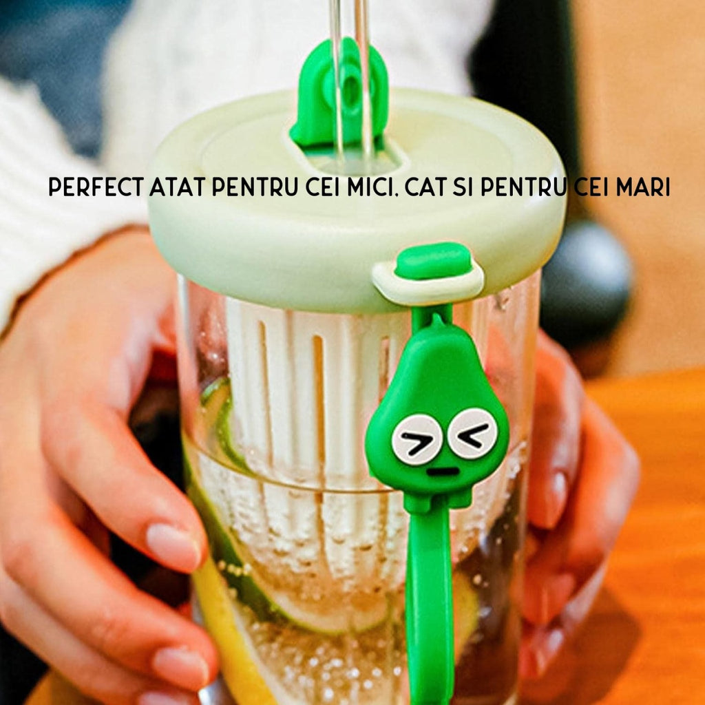Pahar din silicon, cu capac si pai, pentru copii, anti-cadere, 500ml, Verde