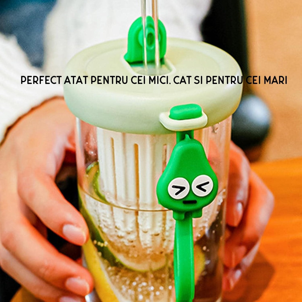 Pahar din silicon, cu capac si pai, pentru copii, anti-cadere, 500ml, Verde