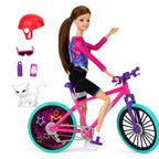 Papusa Sport cu Accesorii Ciclism Casca si Animalut