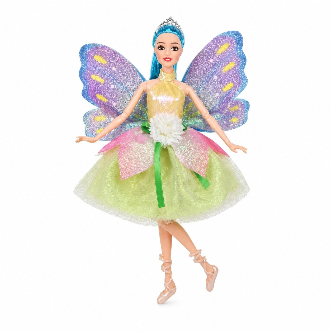 Papusa Zana Fashion cu Aripi si Rochie Eleganta Verde/Roz, 3+ ani