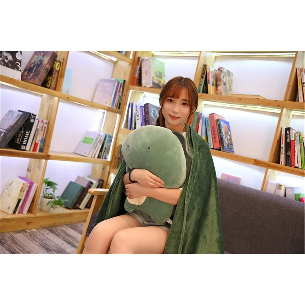 Patura 2in1 pentru Pat sau Canapea, Model Jucarie Dinozaur cu Spatiu de Depozitare Patura, Microfibra, 1x1.7 m, Verde