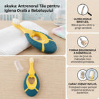 Periuta de dinti Akuku First brush bebelusi si copii, maner silicon, recomandat pentru 0-2 ani, verde/galben