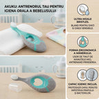 Periuta de dinti Akuku First brush bebelusi si copii, maner silicon, recomandat pentru 0-2 ani, turcoaz/gri