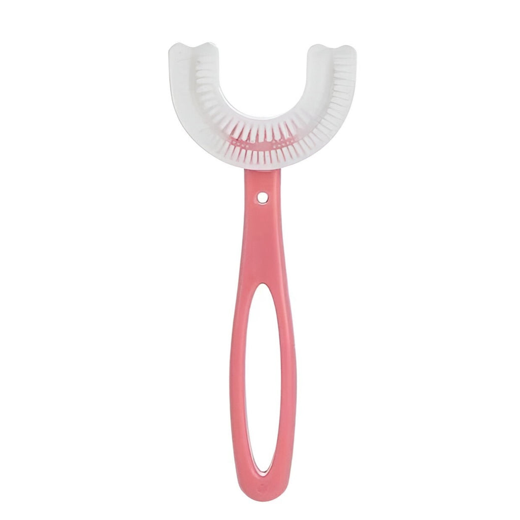Periuta de Dinti in Forma de U, pentru Varsta 6-12 ani, Peri Moi, 12 cm, Model Inima, Culoare Roz