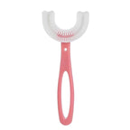 Periuta de Dinti in Forma de U, pentru Varsta 6-12 ani, Peri Moi, 12 cm, Model Inima, Culoare Roz