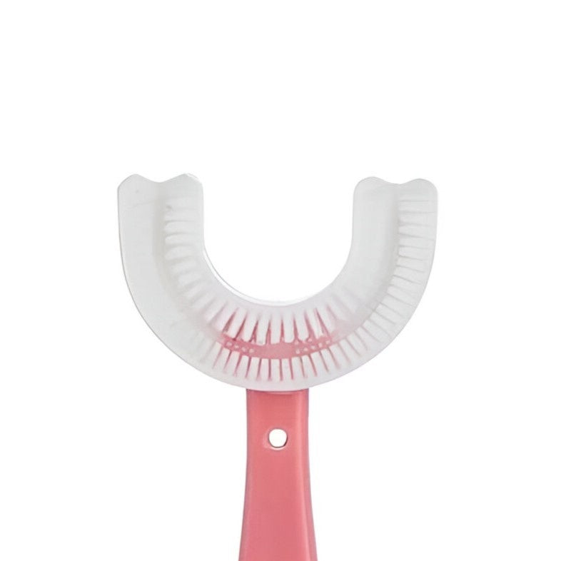 Periuta de Dinti in Forma de U, pentru Varsta 6-12 ani, Peri Moi, 12 cm, Model Inima, Culoare Roz