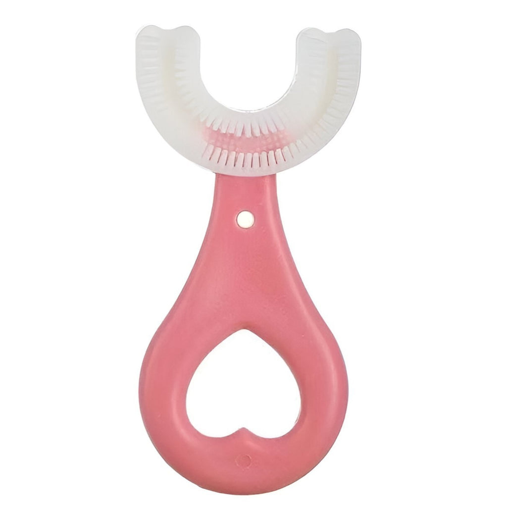 Periuta de Dinti in Forma de U, Varsta 2-6 ani, Peri Moi, 9 cm, Model Inima, Culoare Roz