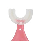 Periuta de Dinti in Forma de U, Varsta 2-6 ani, Peri Moi, 9 cm, Model Inima, Culoare Roz