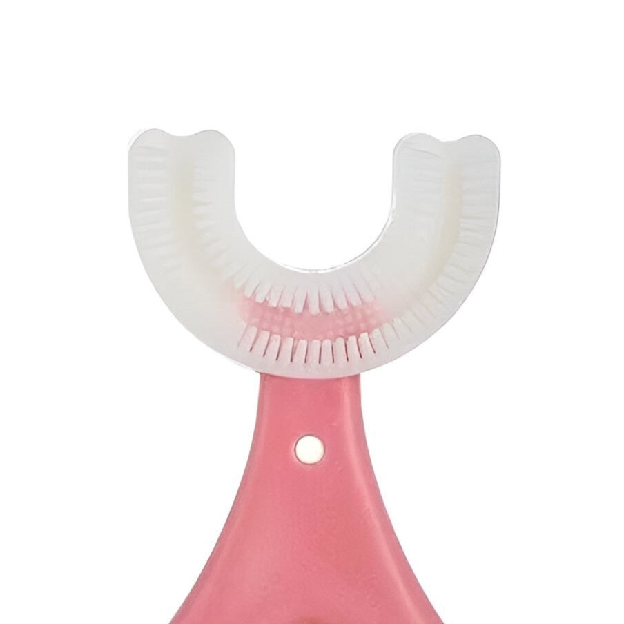 Periuta de Dinti in Forma de U, Varsta 2-6 ani, Peri Moi, 9 cm, Model Inima, Culoare Roz