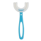 Periuta de Dinti in Forma de U, Varsta 6-12 ani, Peri Moi, 12 cm, Model Inima, Culoare Albastru