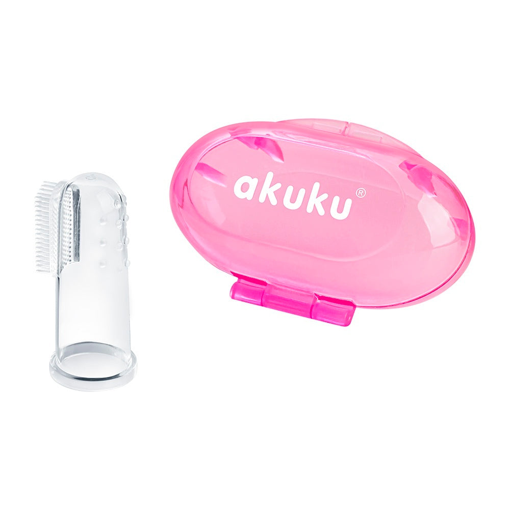 Periuta de dinti si masaj pentru gingii Akuku din silicon, Roz