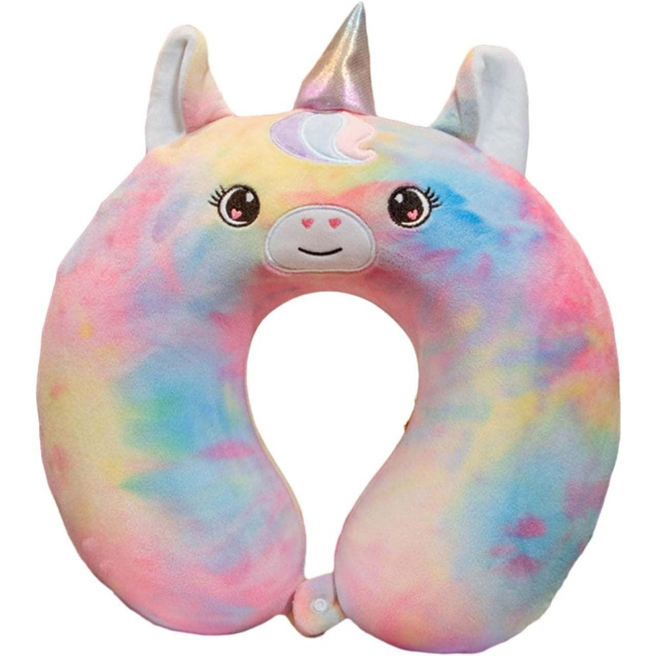 Perna de Calatorie in Forma de U, Pentru Gat si Cap, Umplutura din Spuma cu Memorie, 30x30 cm, Model Unicorn, Accesoriu de Voiaj, Birou, Masina, Sistem Prindere Capse, Multicolor