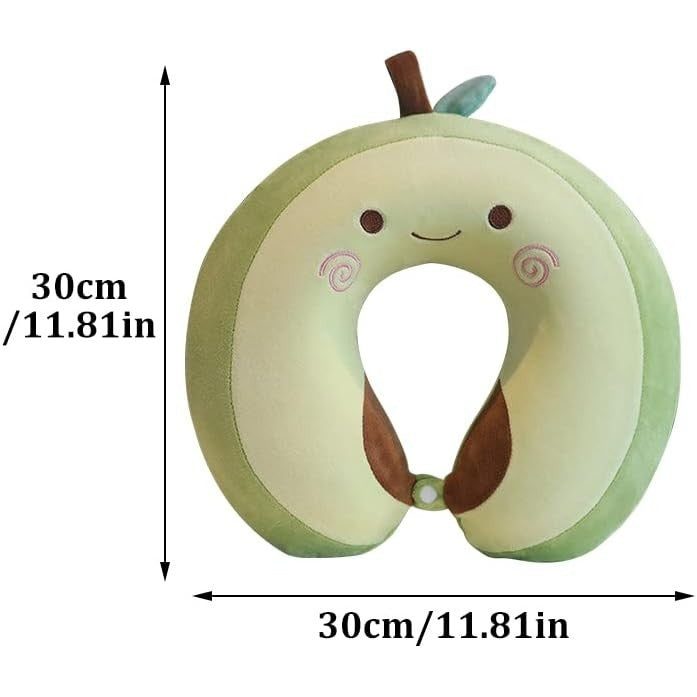 Perna de Calatorie in Forma de U, Pentru Gat si Cap, Umplutura din Spuma cu Memorie, 30x30 cm, Model Avocado, Accesoriu de Voiaj, Birou, Masina, Sistem Prindere Capse, Verde