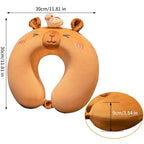 Perna de Calatorie in Forma de U, Pentru Gat si Cap, Umplutura din Spuma cu Memorie, 30x30 cm, Model Capybara, Accesoriu de Voiaj, Birou, Masina, Sistem Prindere Capse, Maro