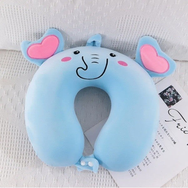 Perna de Calatorie in Forma de U, Pentru Gat si Cap, Umplutura din Spuma cu Memorie, 30x30 cm, Model Elefant, Accesoriu de Voiaj, Birou, Masina, Sistem Prindere Capse, Albastru