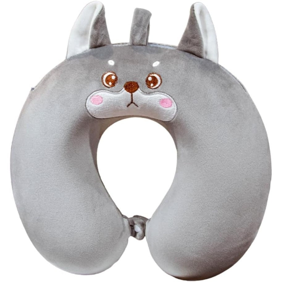 Perna de Calatorie in Forma de U, Pentru Gat si Cap, Umplutura din Spuma cu Memorie, 30x30 cm, Model Husky, Accesoriu de Voiaj, Birou, Masina, Sistem Prindere Capse, Gri