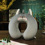 Perna de Calatorie in Forma de U, Pentru Gat si Cap, Umplutura din Spuma cu Memorie, 30x30 cm, Model Husky, Accesoriu de Voiaj, Birou, Masina, Sistem Prindere Capse, Gri