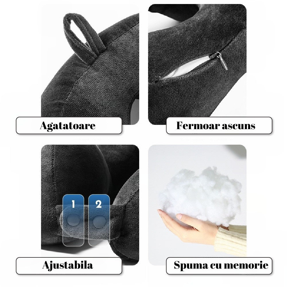 Perna de Calatorie, Pentru Gat, din Bumbac, cu 4 Cocoase, Ajustabila, Gri