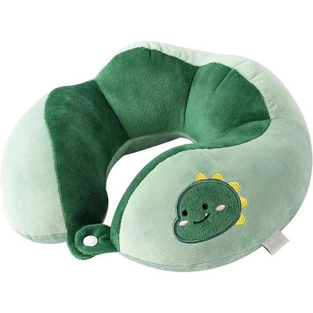 Perna de Calatorie, Pentru Gat si Cap, Umplutura din Bumbac, 28x28x10 cm, cu Model Brodat Dinozaur, Verde