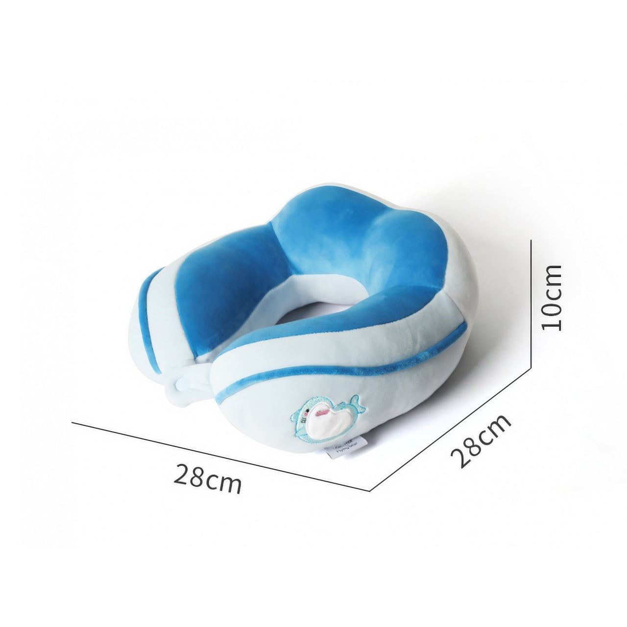 Perna de Calatorie, Pentru Gat si Cap, Umplutura din Bumbac, 28x28x10 cm, cu Model Brodat Delfin, Albastru