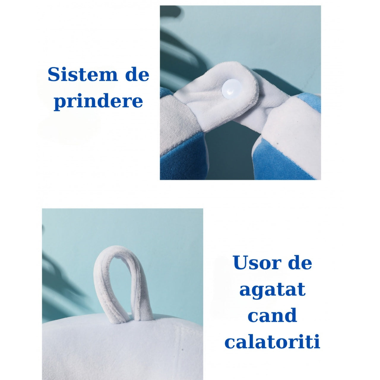 Perna de Calatorie, Pentru Gat si Cap, Umplutura din Bumbac, 28x28x10 cm, cu Model Brodat Delfin, Albastru