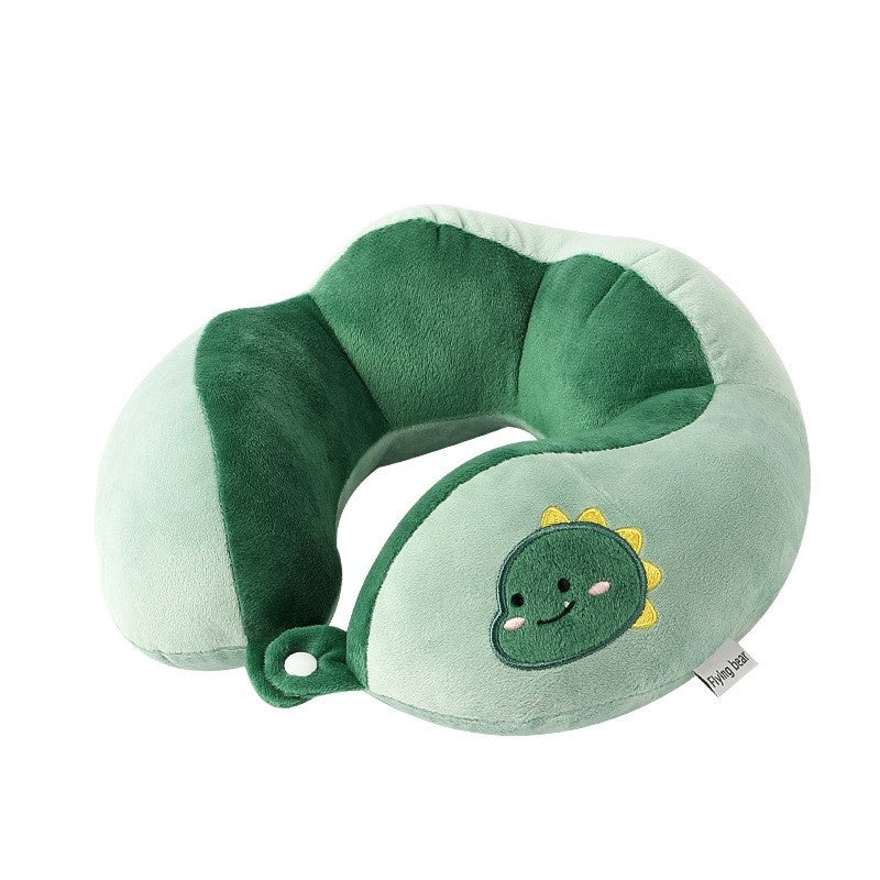 Perna de Calatorie, Pentru Gat si Cap, Umplutura din Bumbac, 28x28x10 cm, cu Model Brodat Dinozaur, Verde