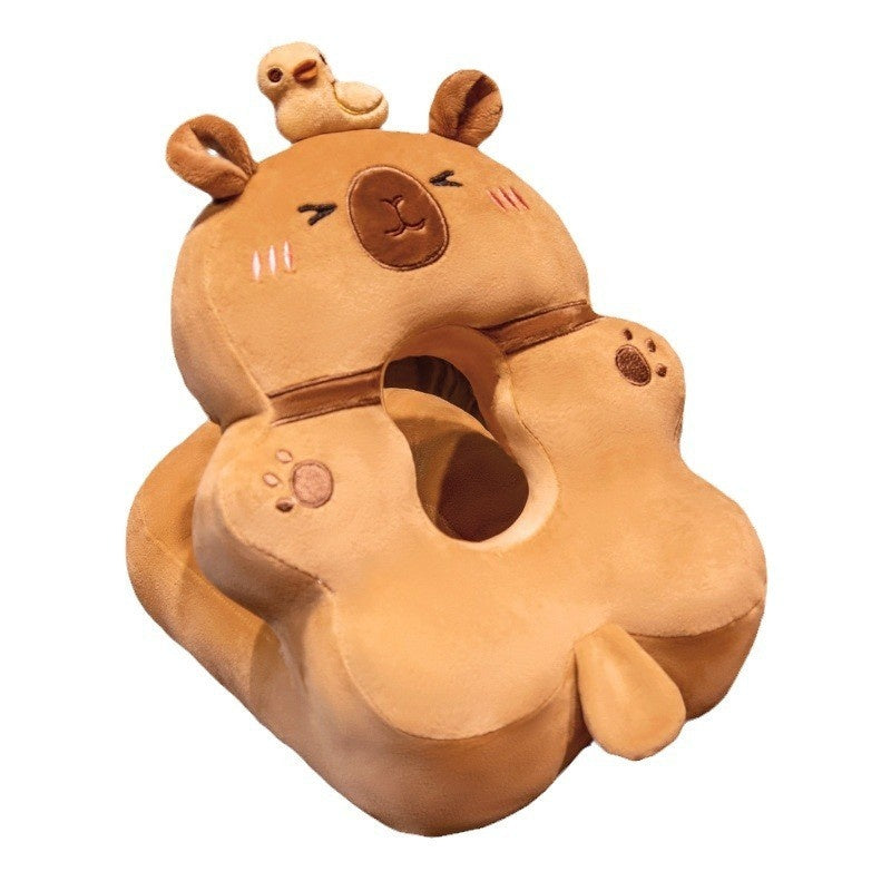 Perna din Spuma, pentru Birou, Calatorii, Model Capybara, Lavabila, Umplutura de Bumbac, Spatiu Cap in Forma de 8, 30x35x30 cm, Portocaliu