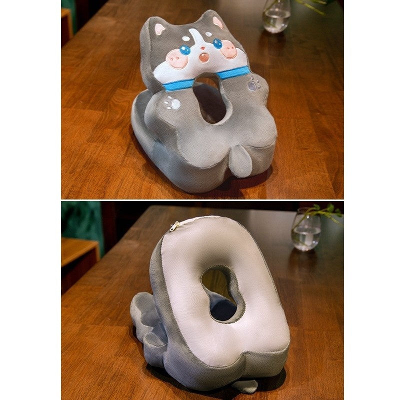 Perna din Spuma, pentru Birou, Calatorii, Model Husky, Lavabila, Umplutura de Bumbac, Spatiu Cap in Forma de 8, 30x35x30 cm, Gri