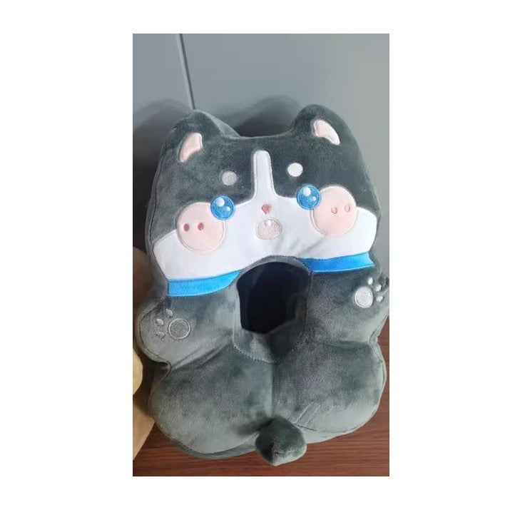 Perna din Spuma, pentru Birou, Calatorii, Model Husky, Lavabila, Umplutura de Bumbac, Spatiu Cap in Forma de 8, 30x35x30 cm, Gri