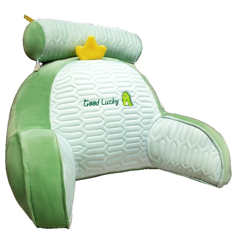Perna Multifunctionala, Spatar pentru Pat, Protectie Lombara, Marime Medie, 60 x 40 cm, din Latex, Model Dinozaur, Verde