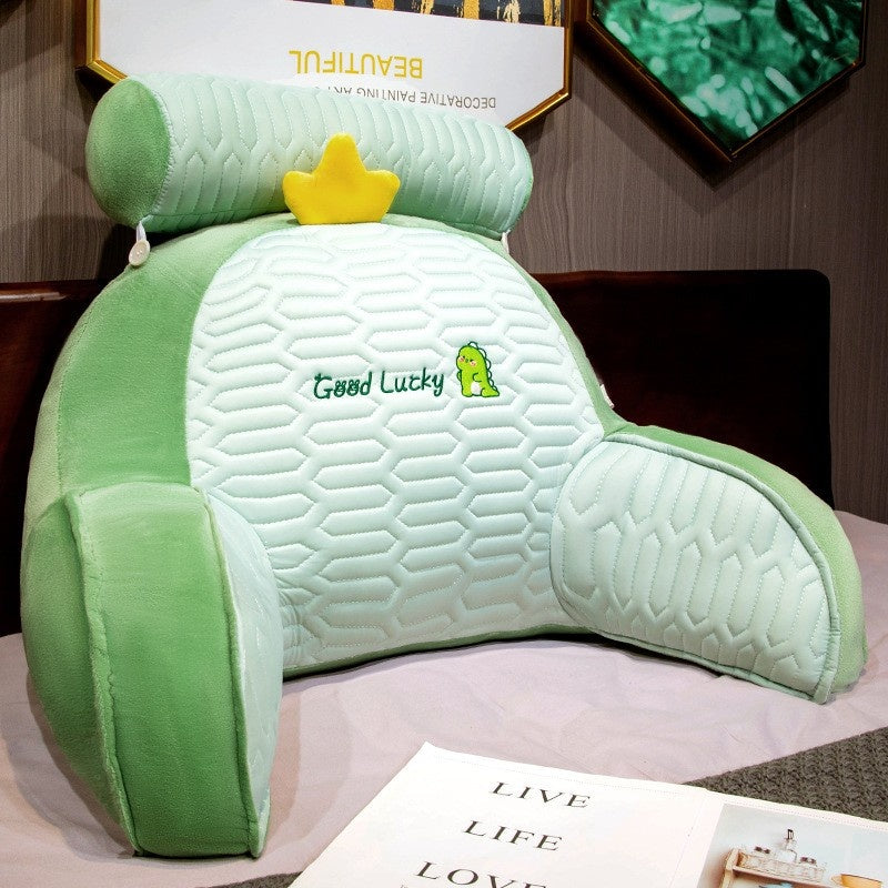 Perna Multifunctionala, Spatar pentru Pat, Protectie Lombara, Marime Medie, 60 x 40 cm, din Latex, Model Dinozaur, Verde