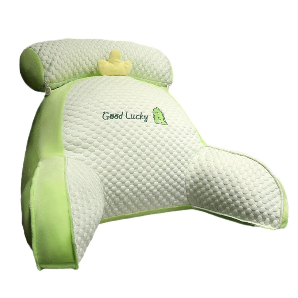 Perna Multifunctionala, Spatar pentru Pat, Protectie Lombara, Marime Medie, 60 x 40 cm, din Plus, Model Dinozaur, Verde