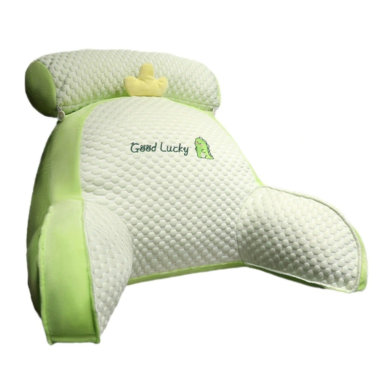 Perna Multifunctionala, Spatar pentru Pat, Protectie Lombara, Marime Medie, 60 x 40 cm, din Plus, Model Dinozaur, Verde