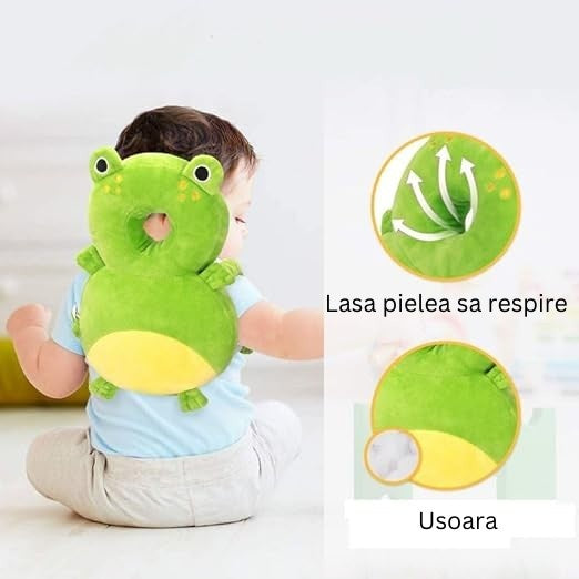 Perna tip Rucsac pentru Protectia Capului, Tetiera tip Broscuta, pentru Bebelusi, Verde