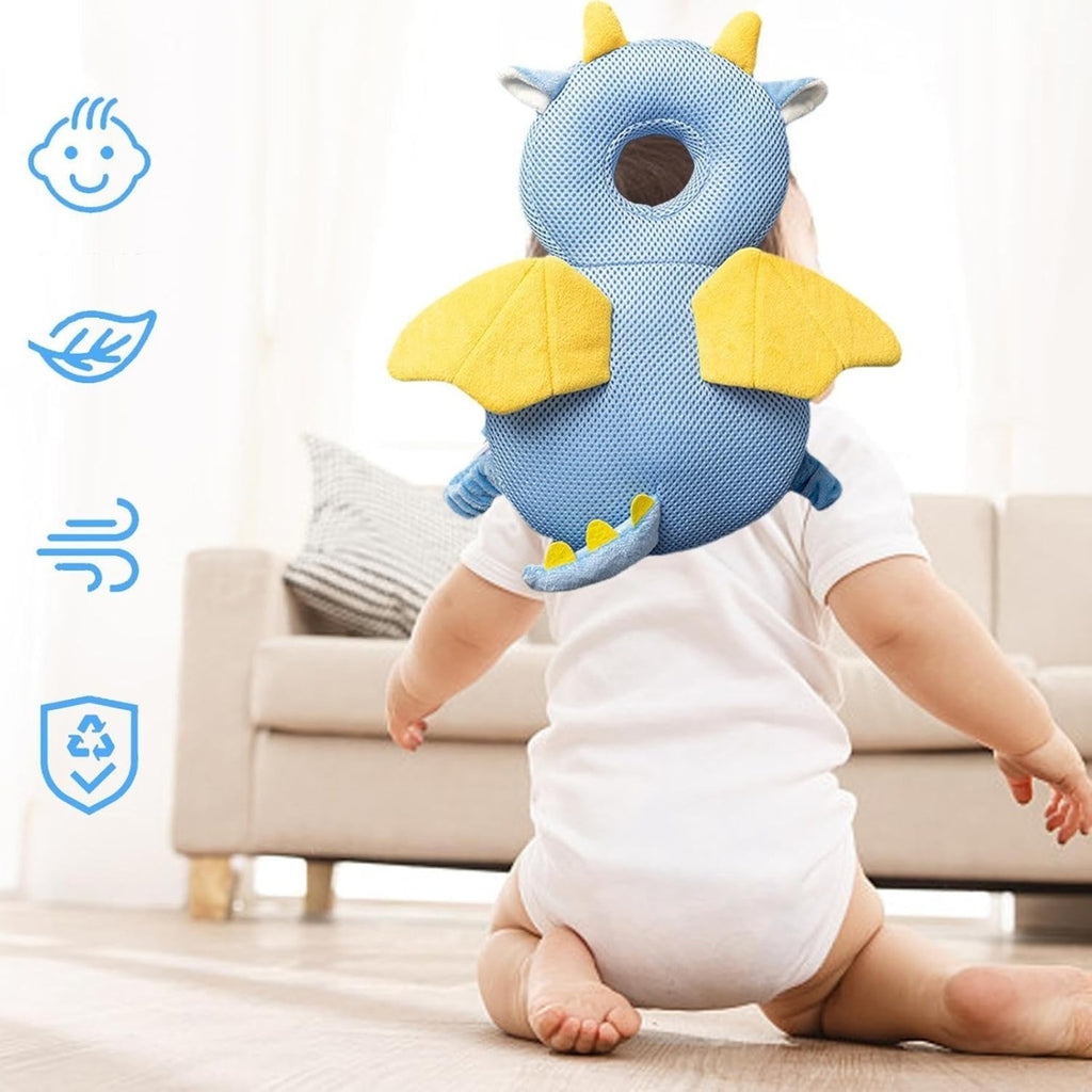 Perna tip Rucsac pentru Protectia Capului, Tetiera tip Dragon, pentru Bebelusi, Design tip Plasa, Albastru
