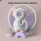 Perna tip Rucsac pentru Protectia Capului, Tetiera tip Elefant de Plus, pentru Bebelusi, Gri