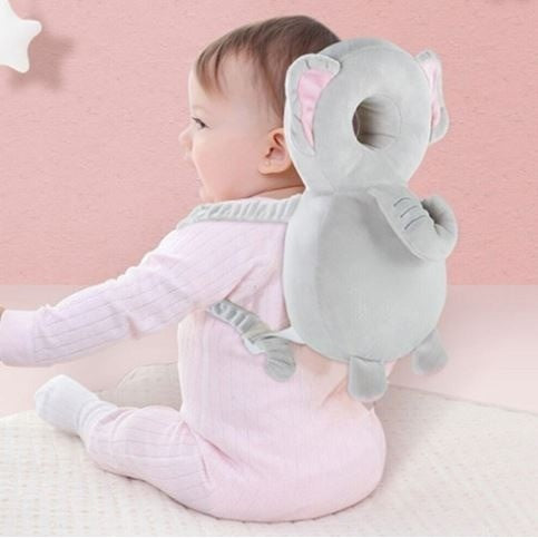 Perna tip Rucsac pentru Protectia Capului, Tetiera tip Elefant de Plus, pentru Bebelusi, Gri