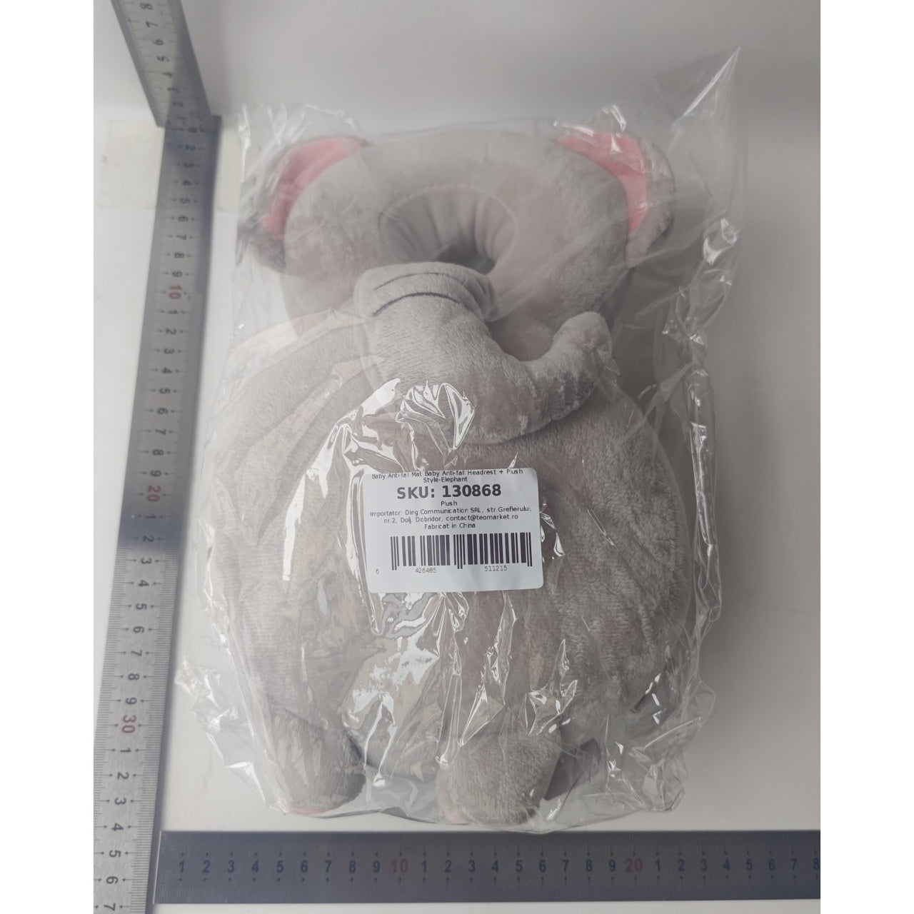 Perna tip Rucsac pentru Protectia Capului, Tetiera tip Elefant de Plus, pentru Bebelusi, Gri