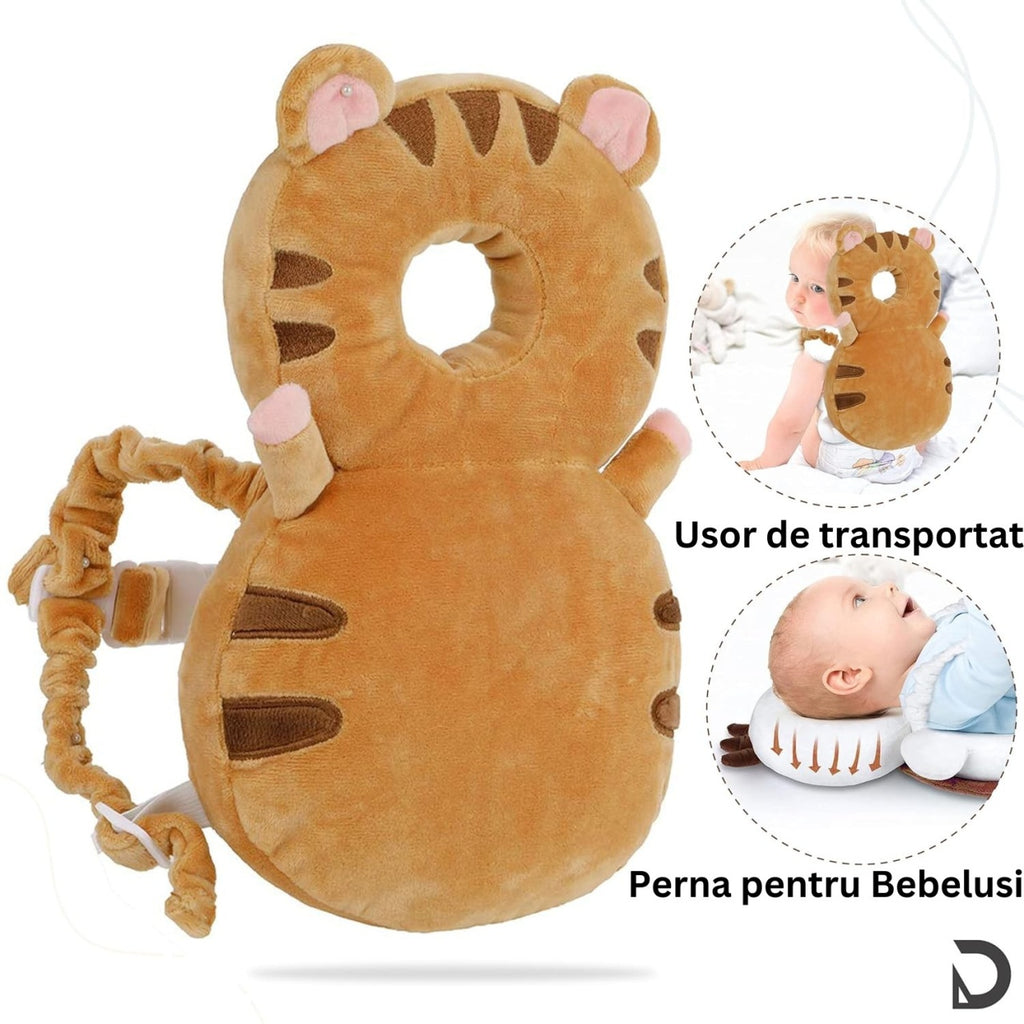Perna tip Rucsac pentru Protectia Capului, Tetiera tip Tigru, pentru Bebelusi, Maro