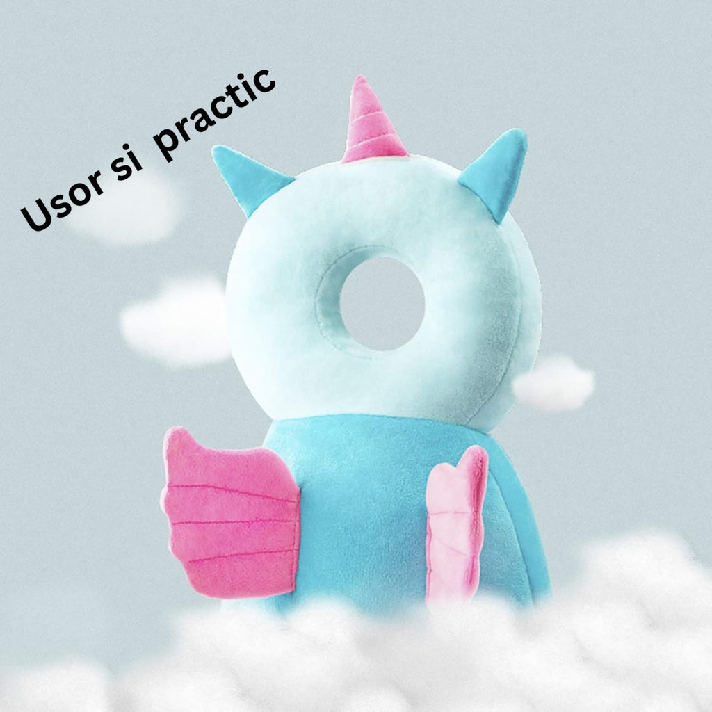 Perna tip Rucsac pentru Protectia Capului, Tetiera tip Unicorn, pentru Bebelusi, Albastru
