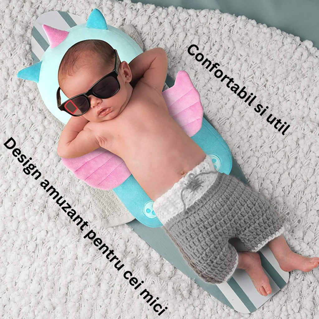 Perna tip Rucsac pentru Protectia Capului, Tetiera tip Unicorn, pentru Bebelusi, Albastru