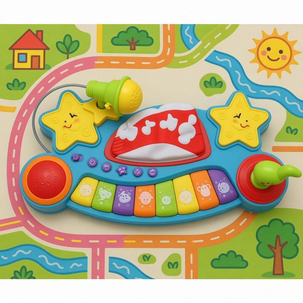 Pian Muzical Interactiv Pentru Copii Cu Taste Colorate Si Butoane, 18+ Luni