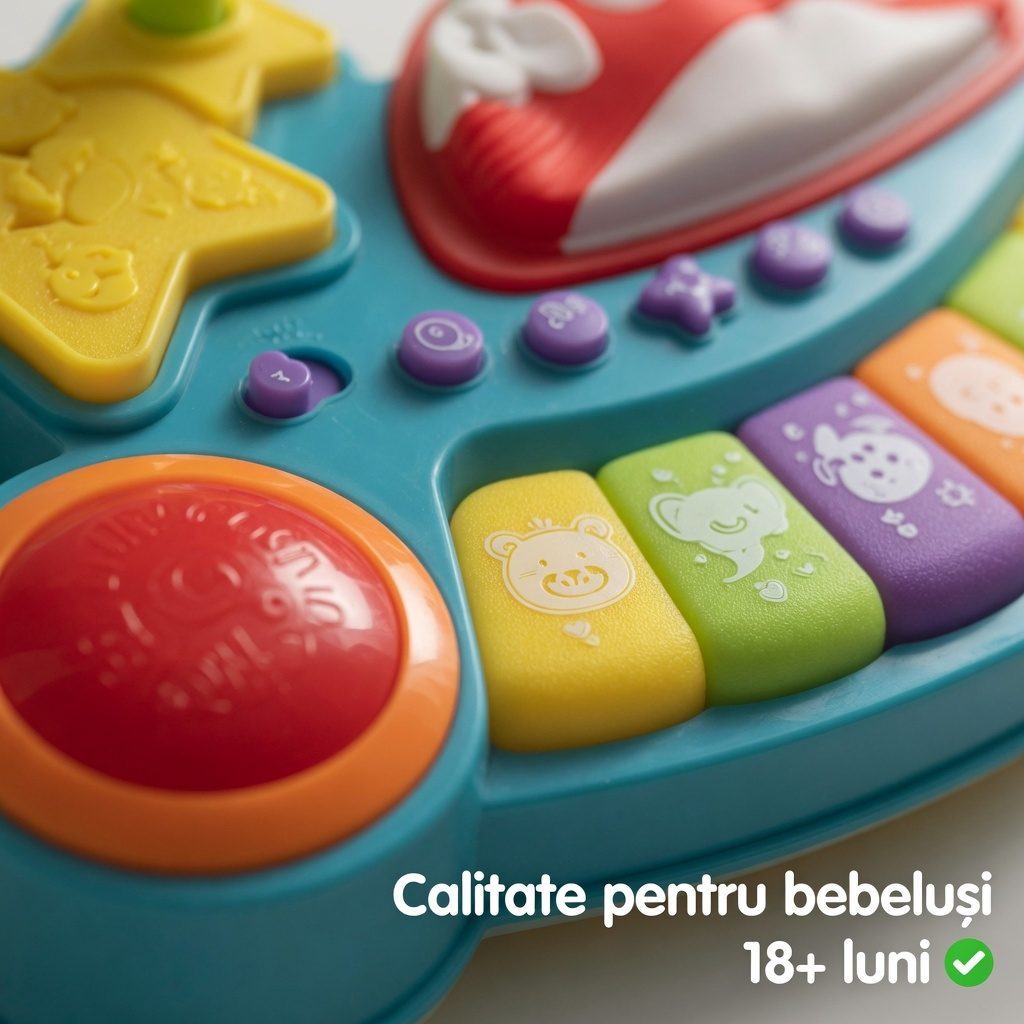 Pian Muzical Interactiv Pentru Copii Cu Taste Colorate Si Butoane, 18+ Luni