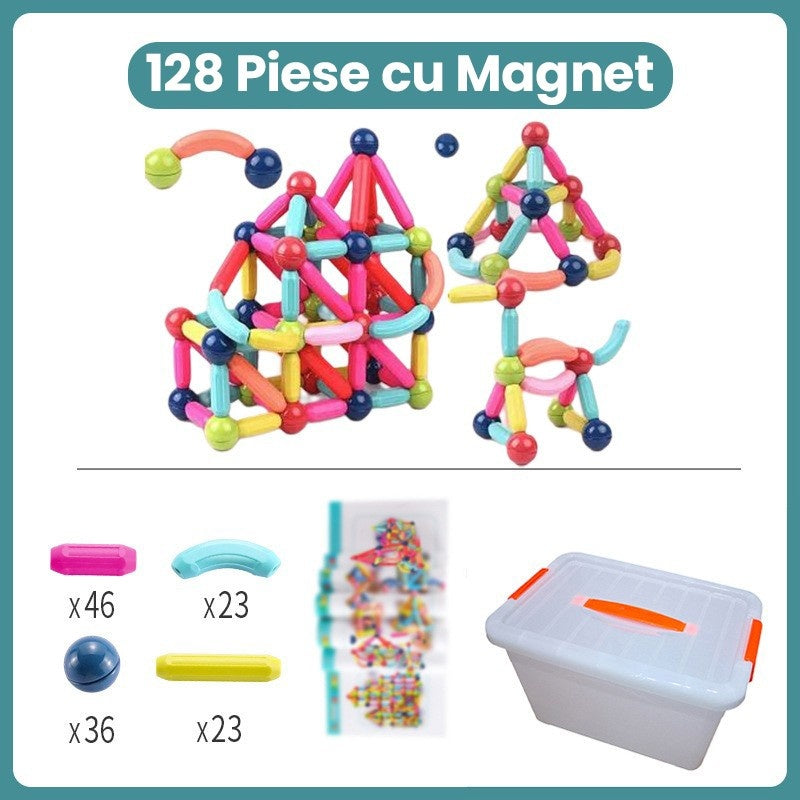 Piese Magnetice pentru Copii, Set din 128 de Piese de diferite Culori, Multicolor