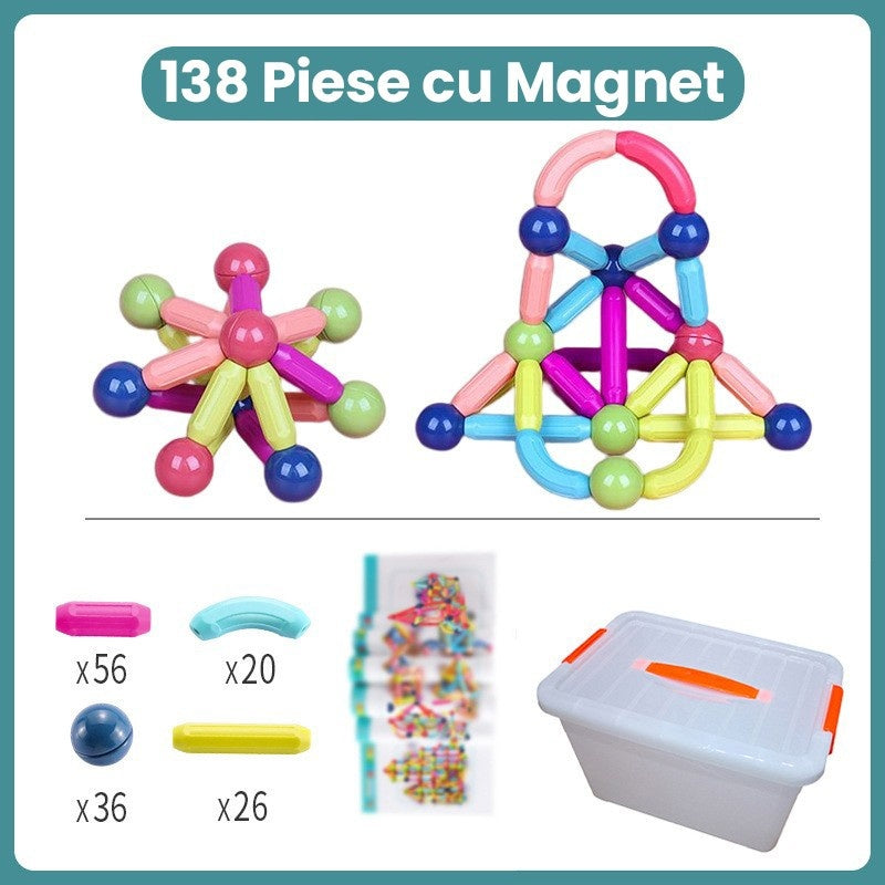 Piese Magnetice pentru Copii, Set din 138 de Piese de diferite Culori, Multicolor