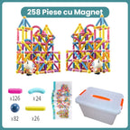 Piese Magnetice pentru Copii, Set din 258 de Piese de diferite Culori, Constructor Magnetic, Multicolor
