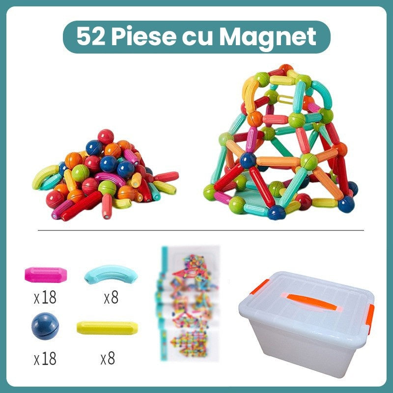 Piese Magnetice pentru Copii, Set din 52 de Piese de diferite Culori, Multicolor