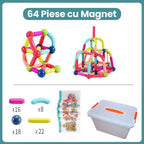 Piese Magnetice pentru Copii, Set din 64 de Piese de diferite Culori, Multicolor