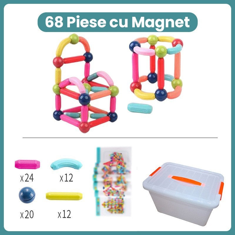 Piese Magnetice pentru Copii, Set din 68 de Piese de diferite Culori, Multicolor